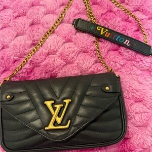 Louis Vuitton Black Quilted Crossbody Bag with Gold Accents